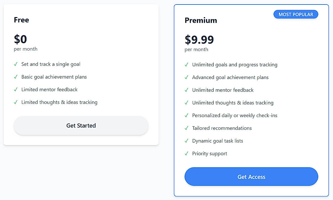 Pricing screenshot