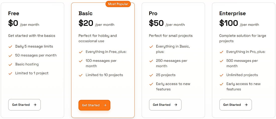 Pricing screenshot