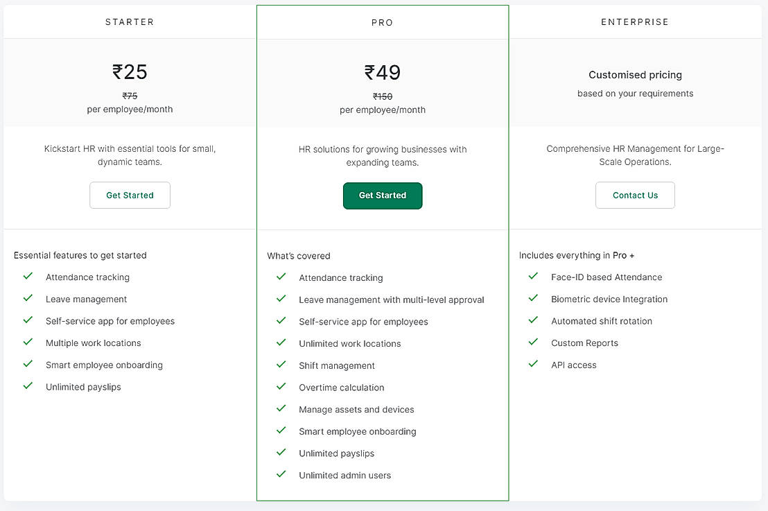 Pricing screenshot