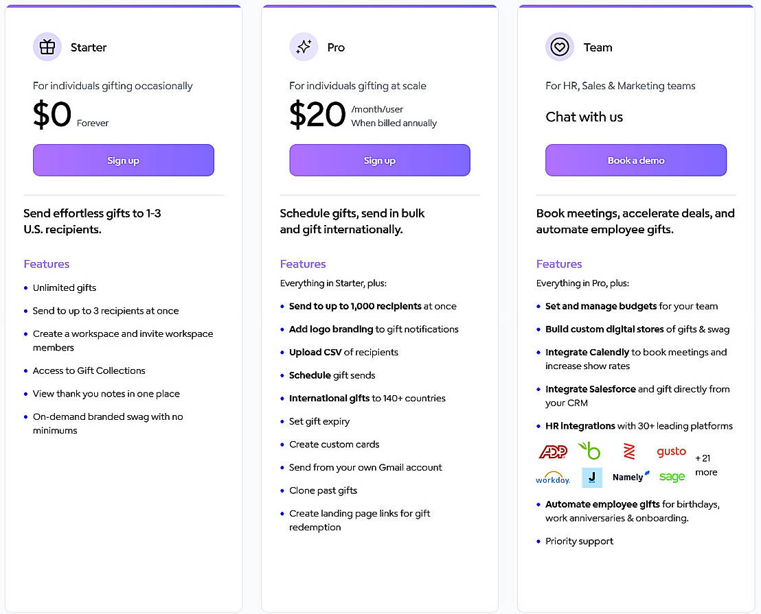 Pricing screenshot