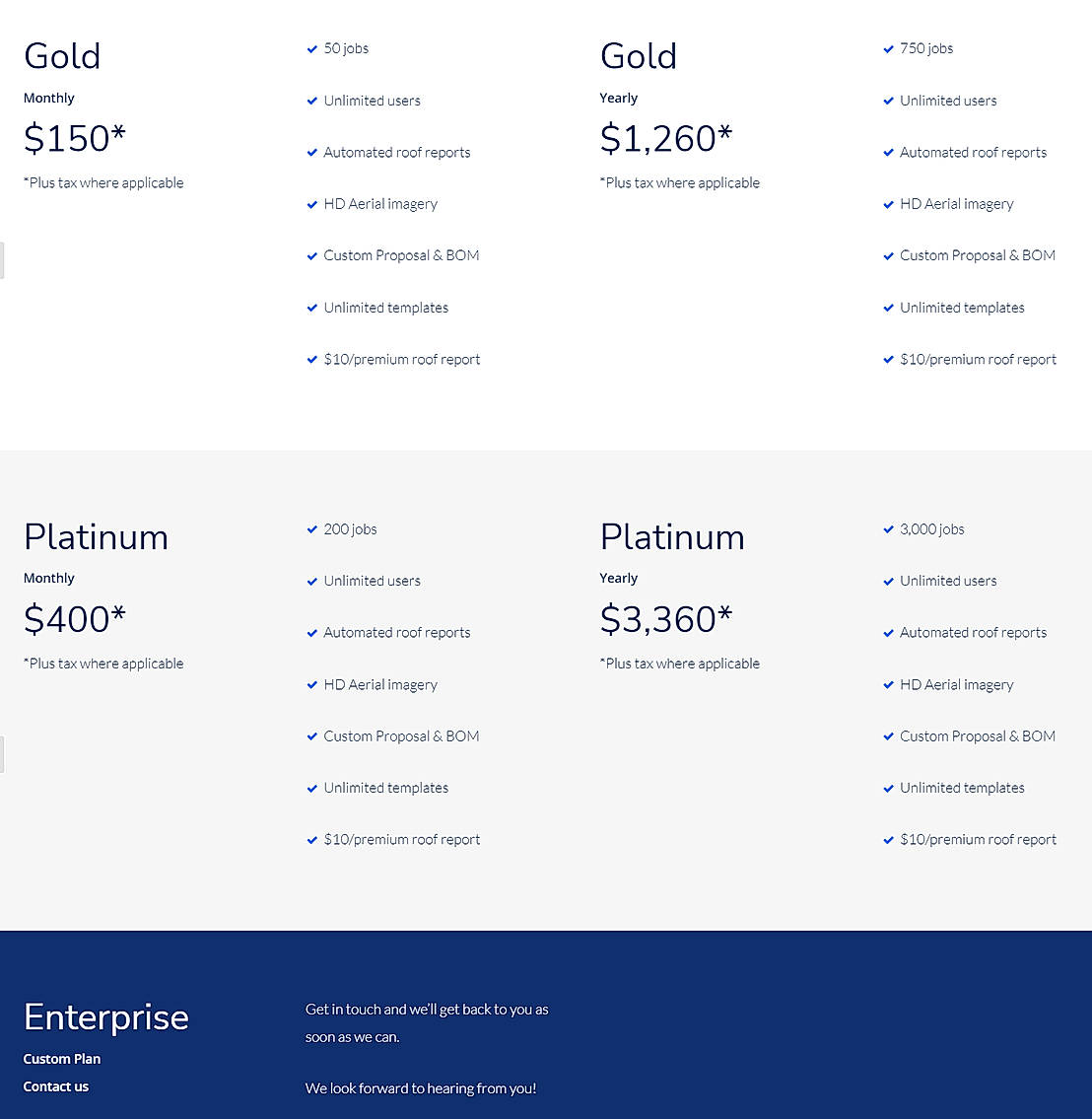 Pricing screenshot
