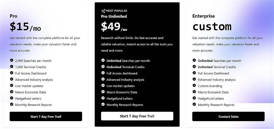 Pricing screenshot