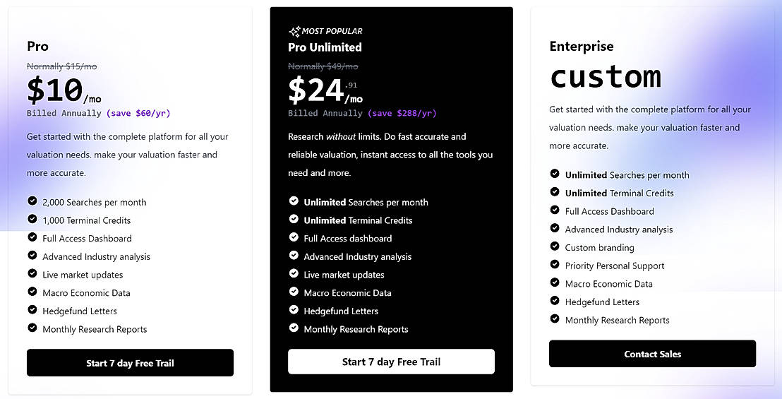 Pricing screenshot