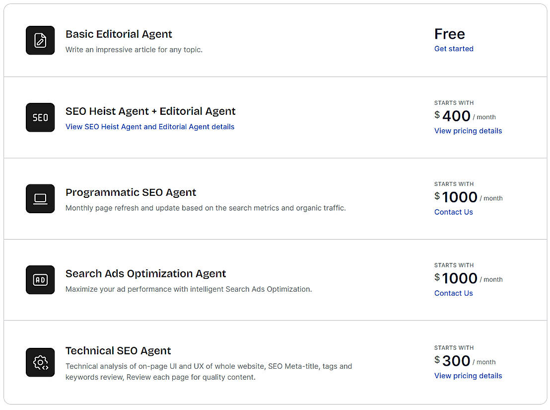 Pricing screenshot