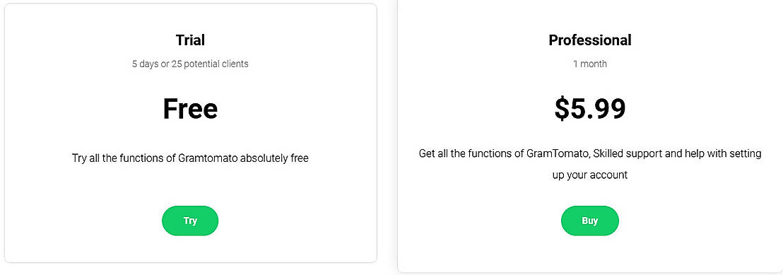 Pricing screenshot