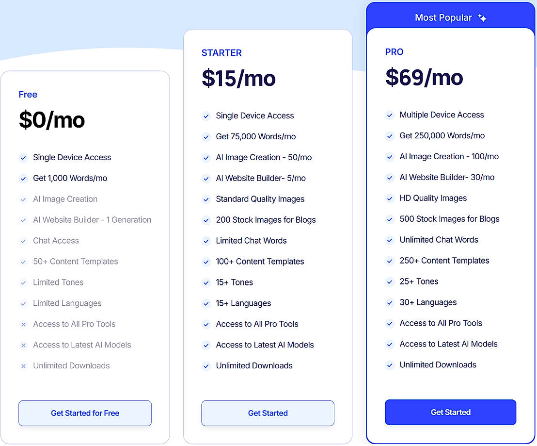 Pricing screenshot