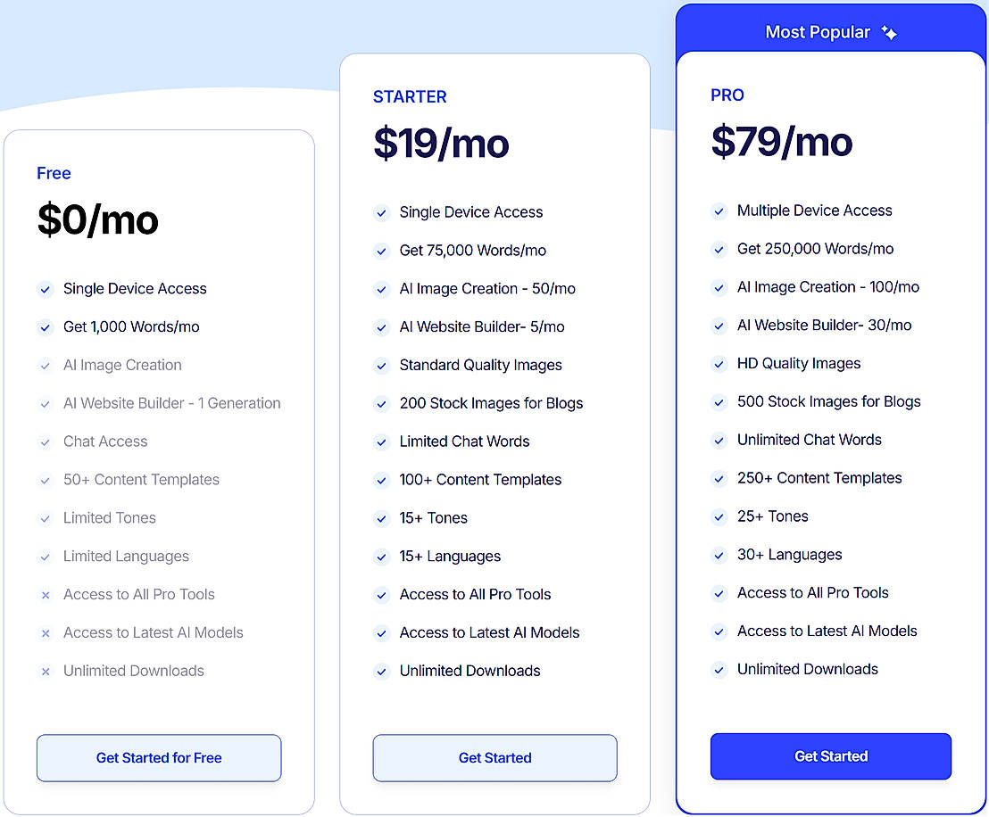 Pricing screenshot