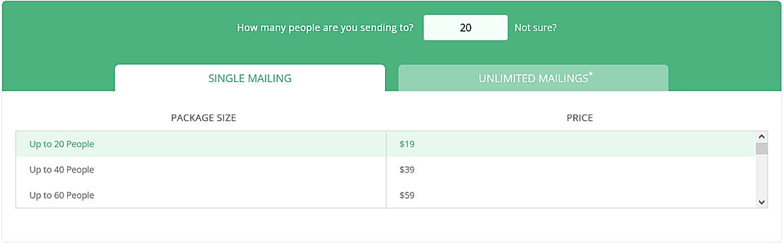 Pricing screenshot