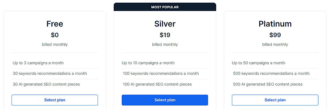 Pricing screenshot