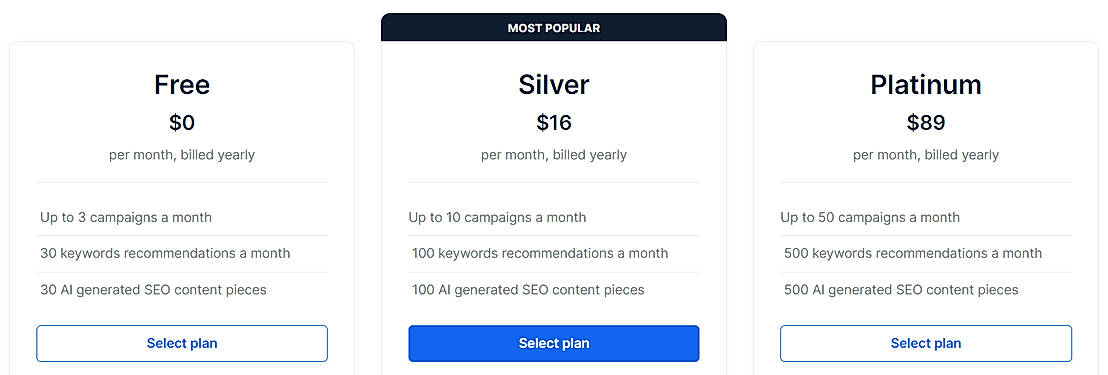 Pricing screenshot