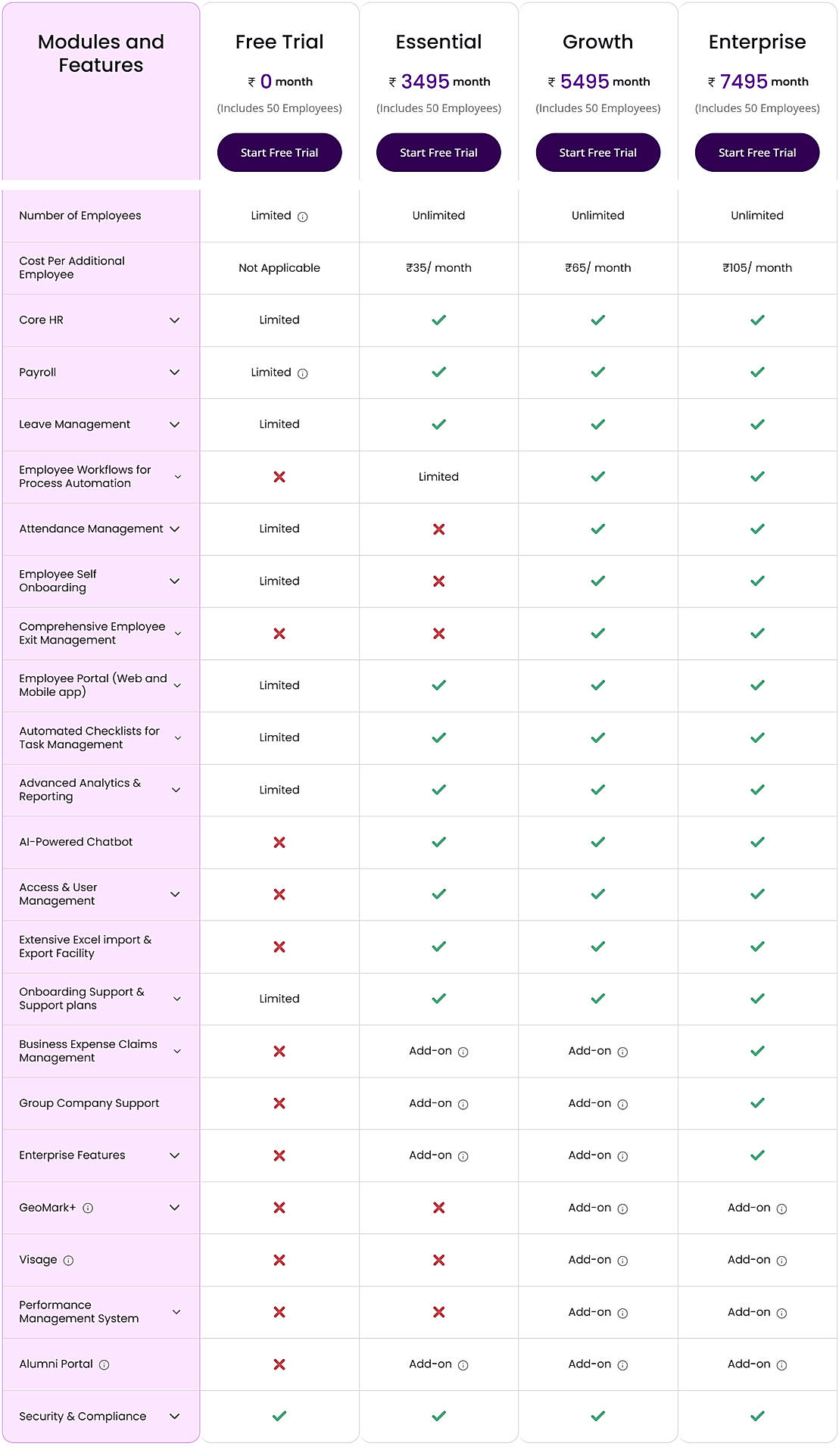 Pricing screenshot