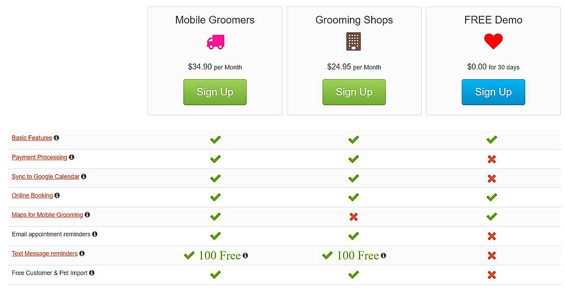 Pricing screenshot