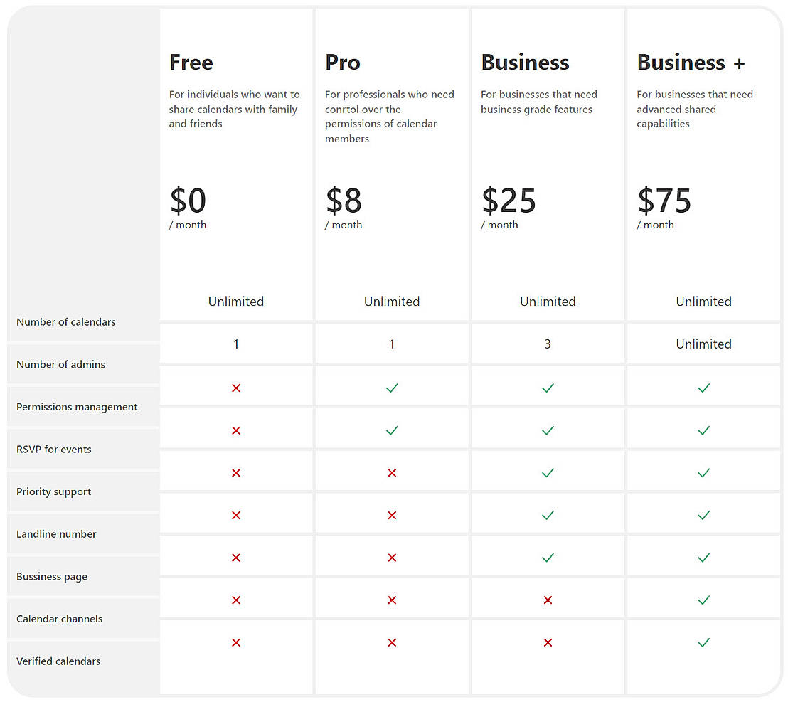 Pricing screenshot