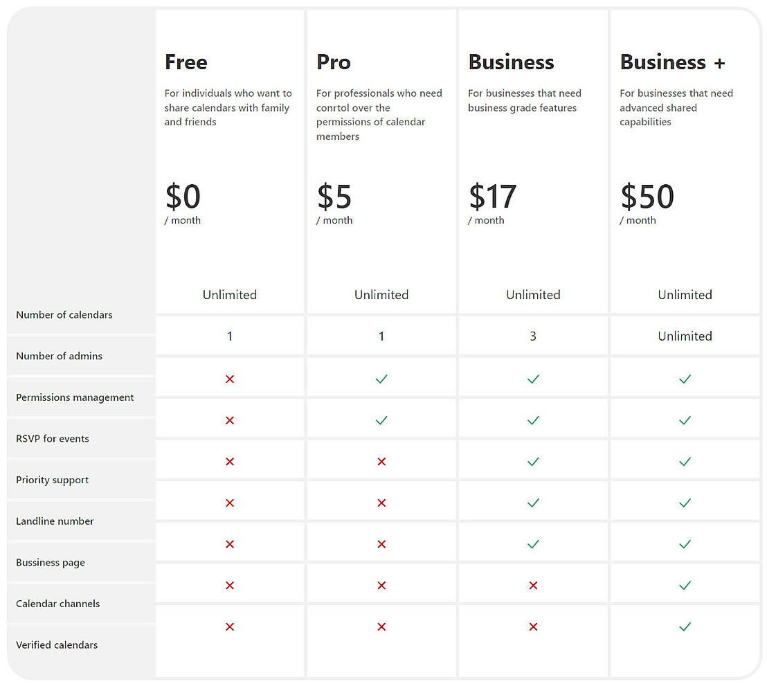 Pricing screenshot