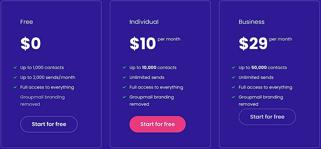 Pricing screenshot