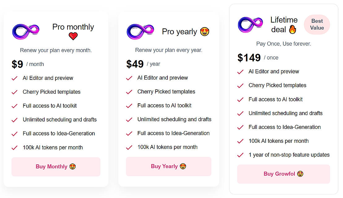 Pricing screenshot