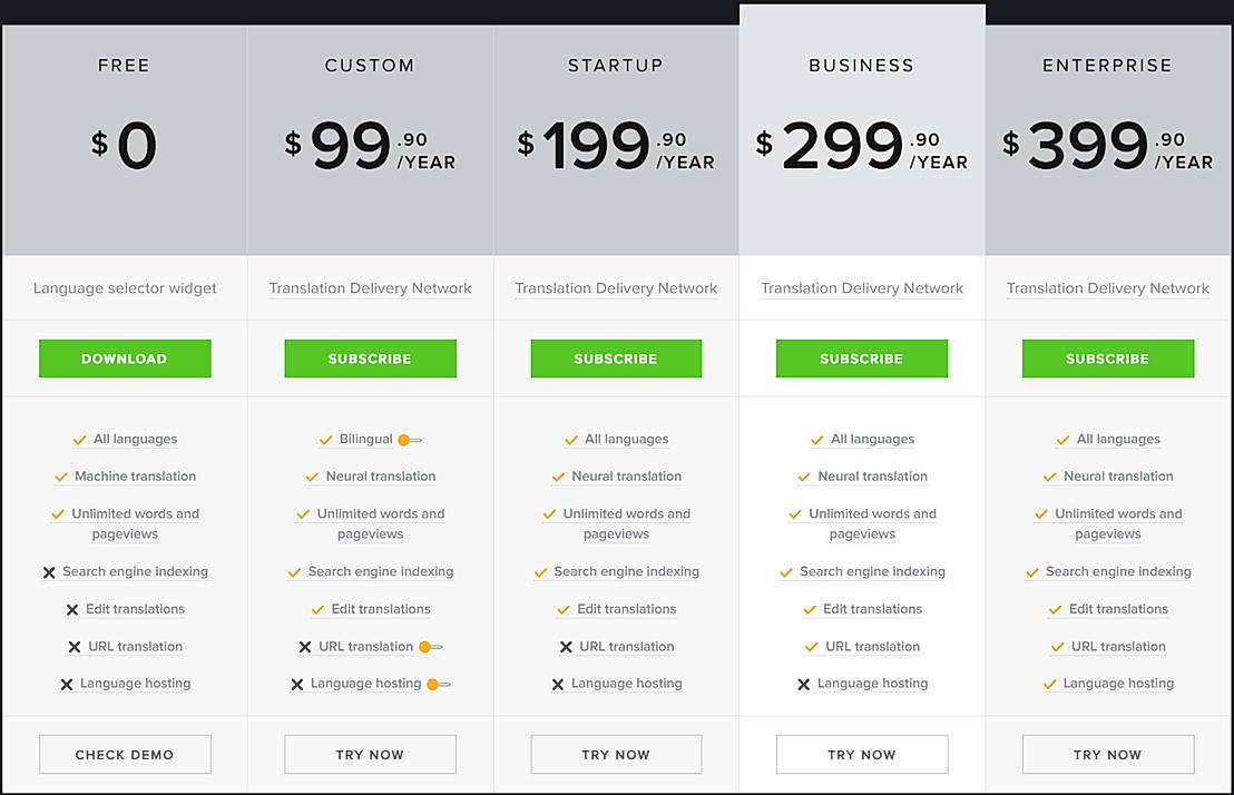 Pricing screenshot