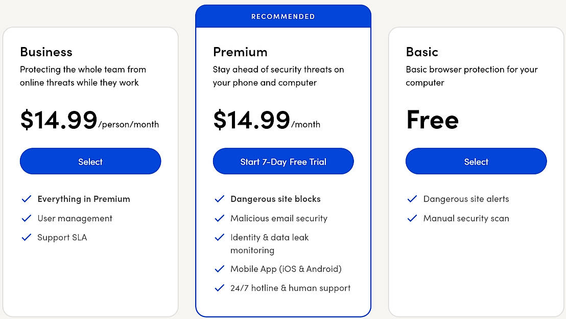 Pricing screenshot
