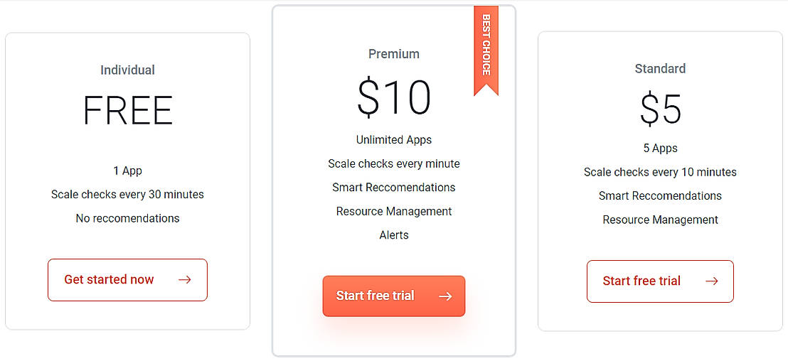 Pricing screenshot
