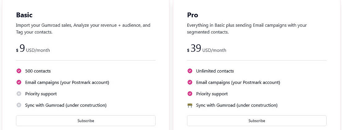 Pricing screenshot