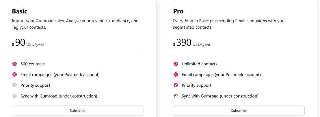 Pricing screenshot