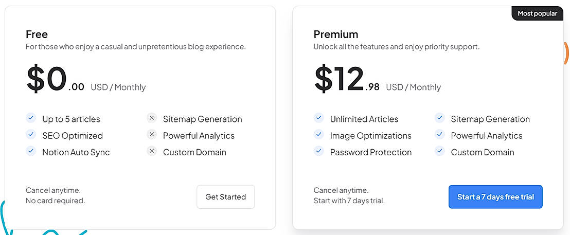 Pricing screenshot