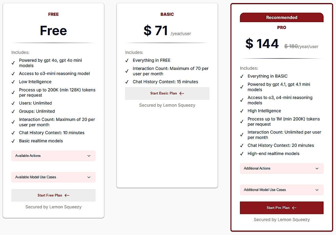 Pricing screenshot