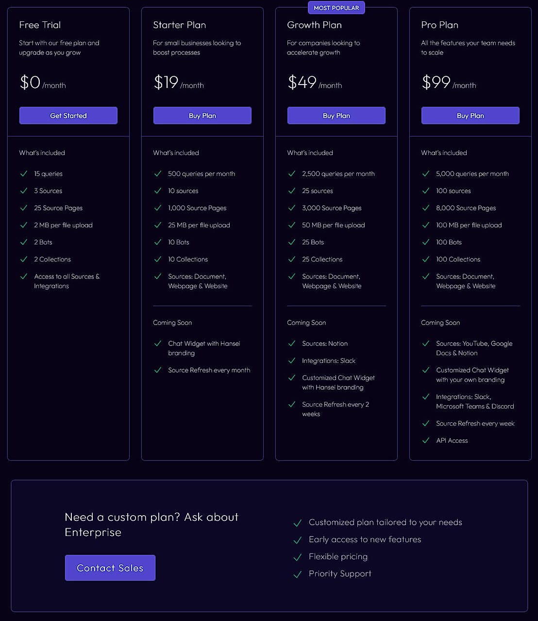 Pricing screenshot