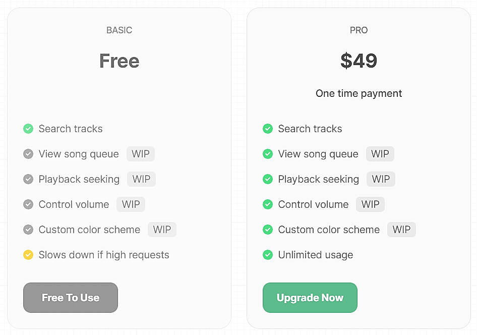 Pricing screenshot