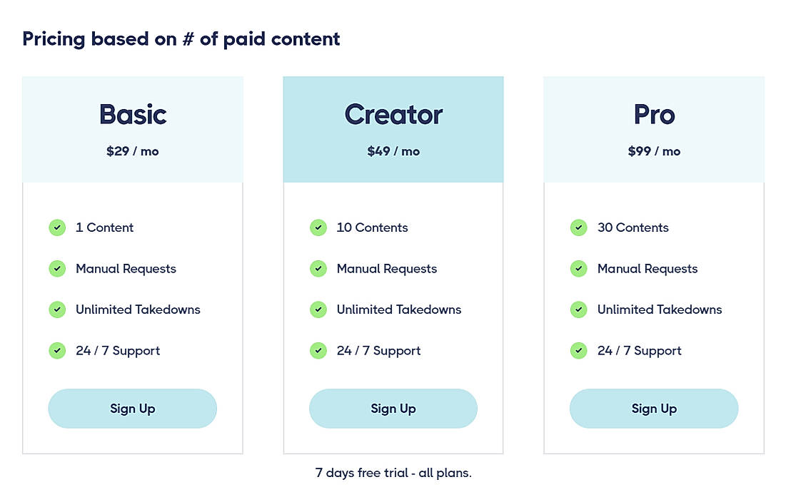 Pricing screenshot