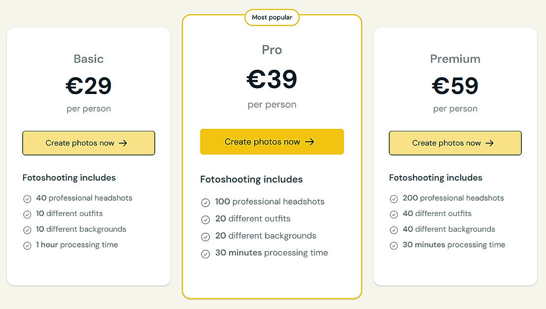 Pricing screenshot