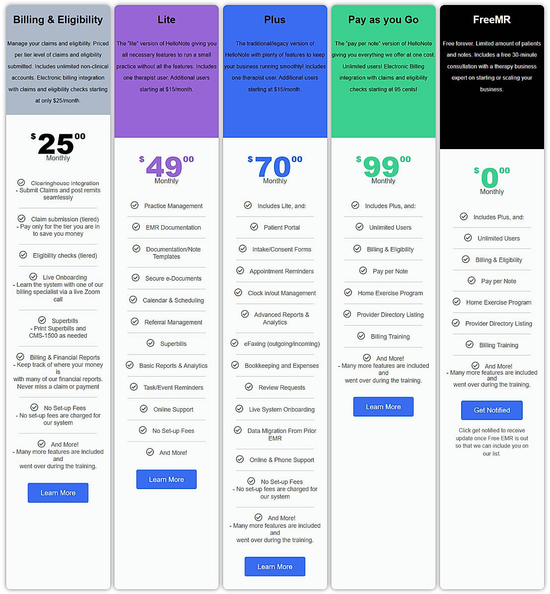 Pricing screenshot
