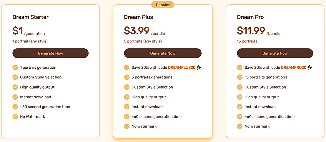 Pricing screenshot