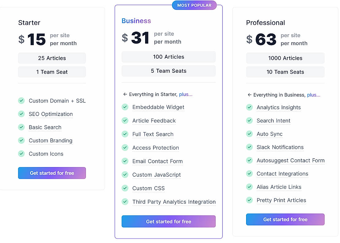 Pricing screenshot