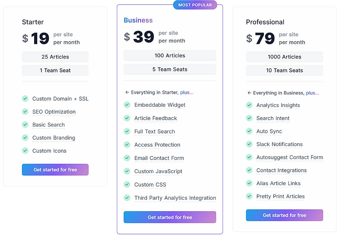 Pricing screenshot