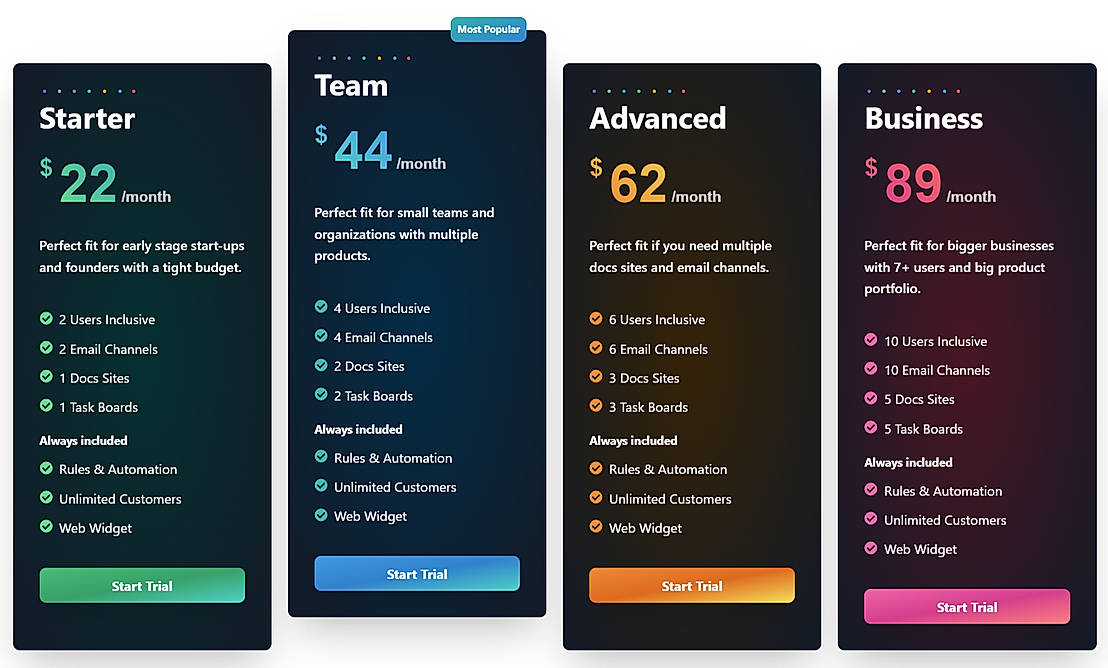 Pricing screenshot