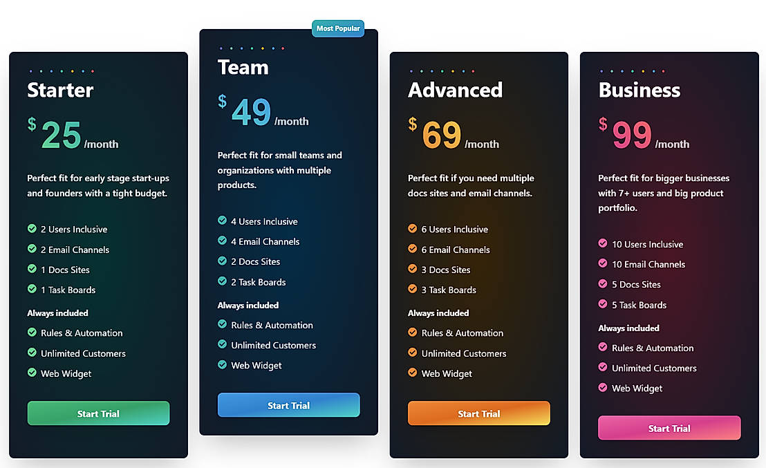Pricing screenshot
