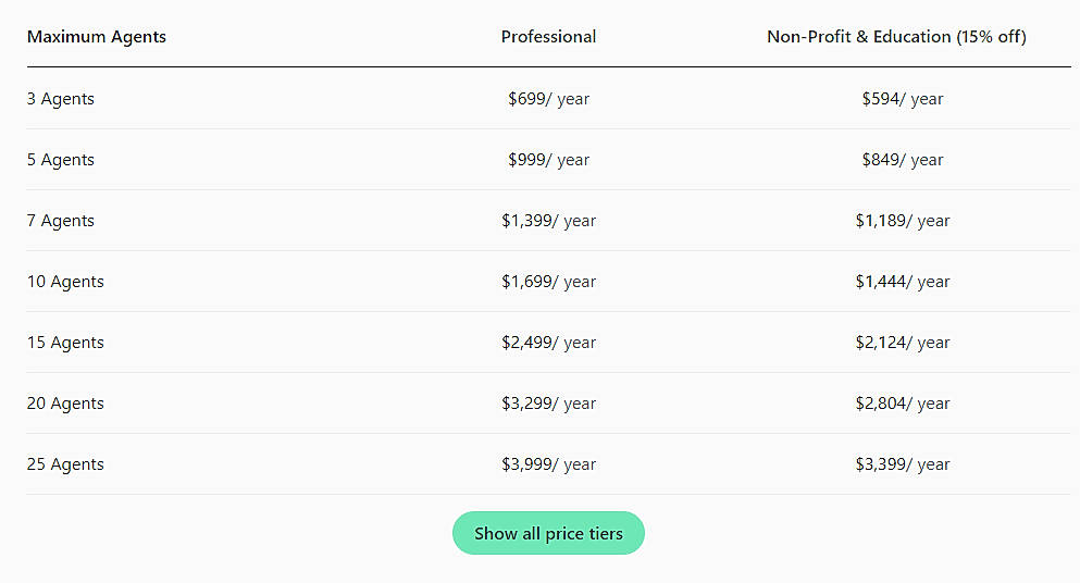 Pricing screenshot
