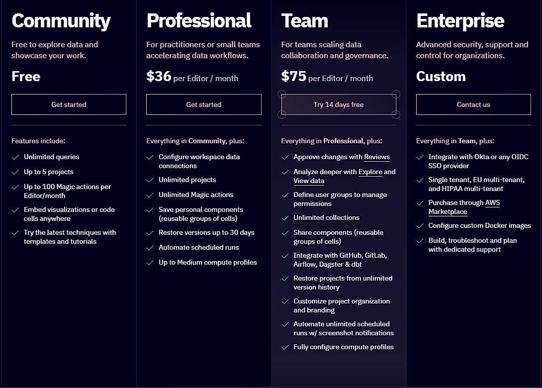 Pricing screenshot