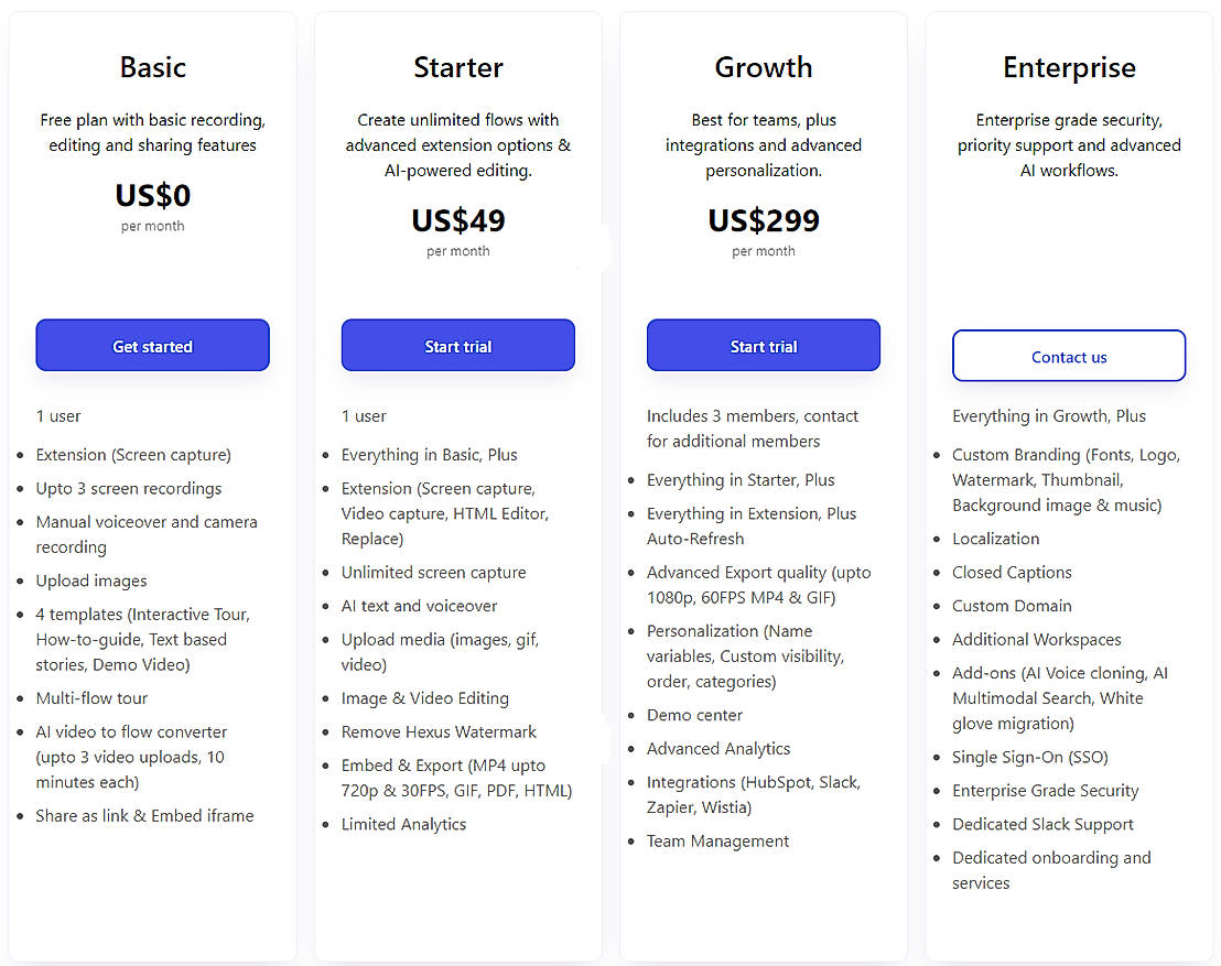 Pricing screenshot