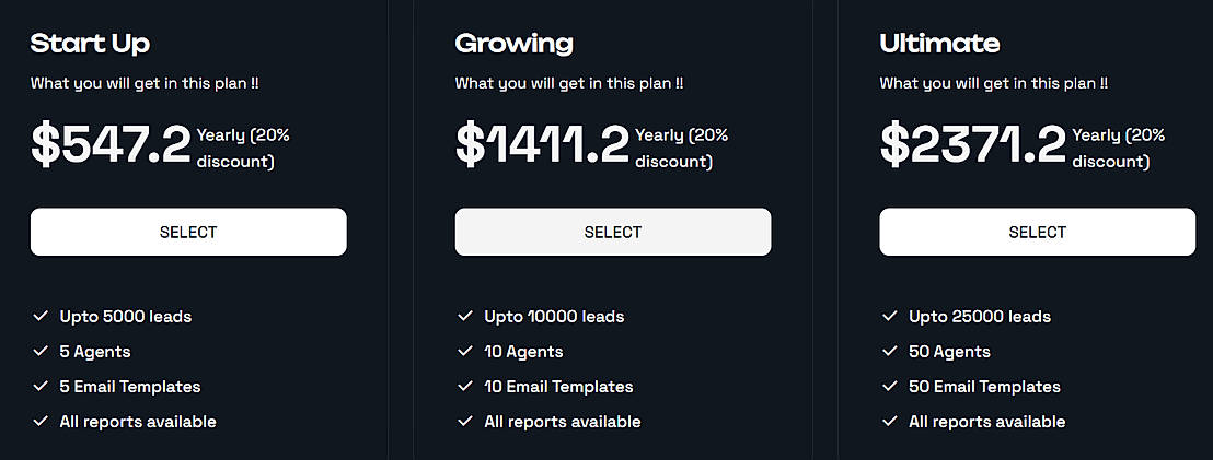 Pricing screenshot