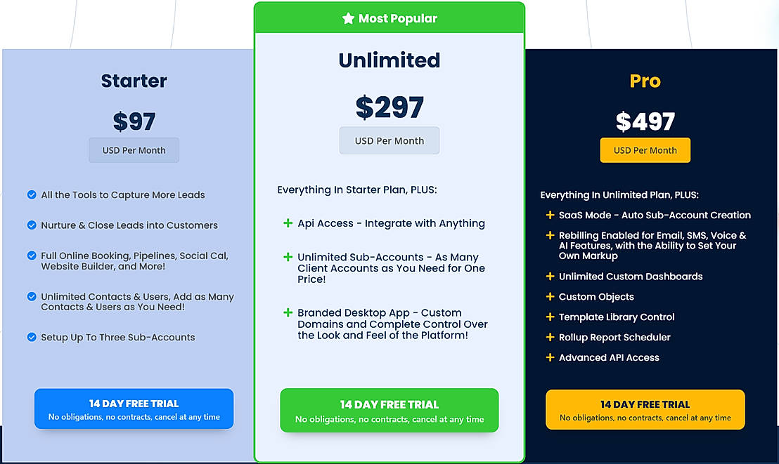 Pricing screenshot