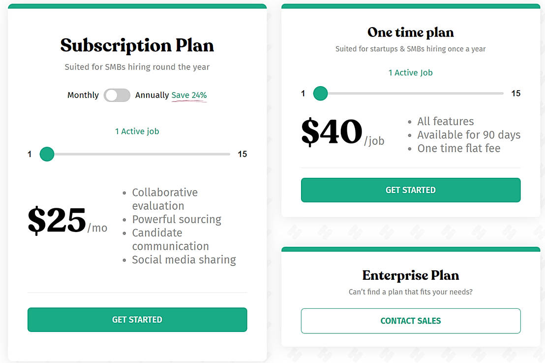 Pricing screenshot