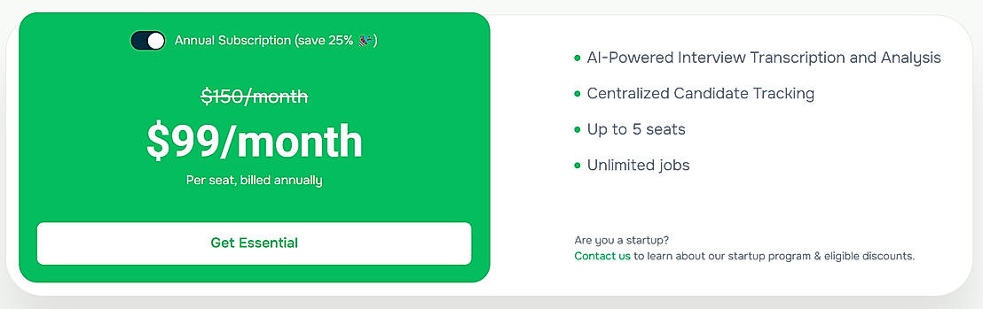 Pricing screenshot