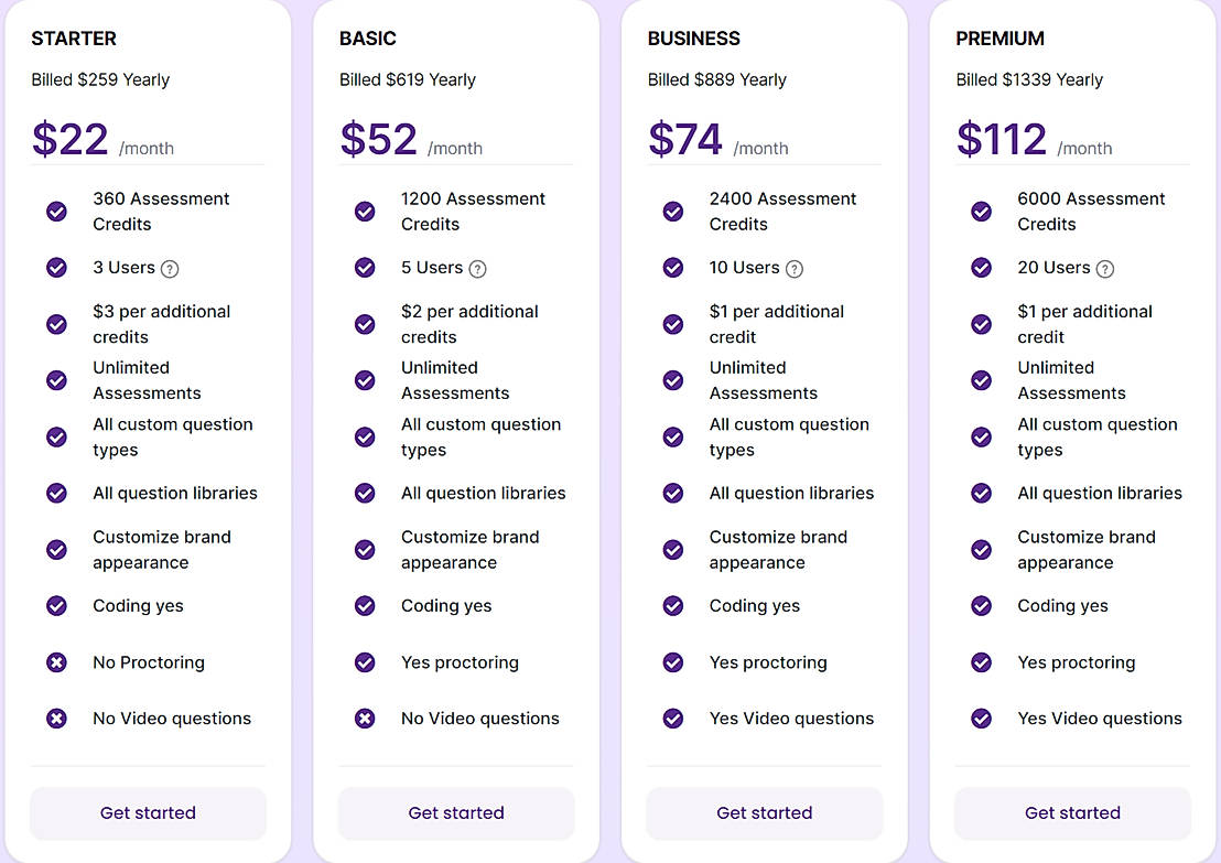 Pricing screenshot