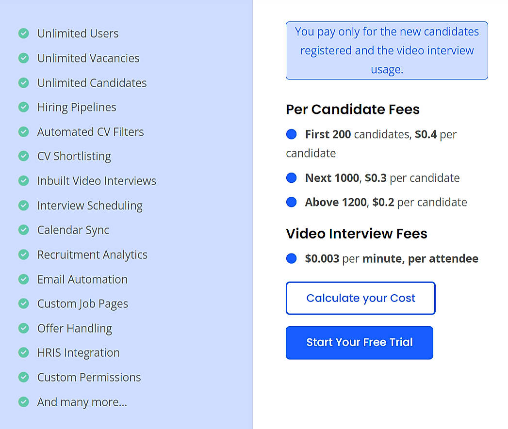 Pricing screenshot