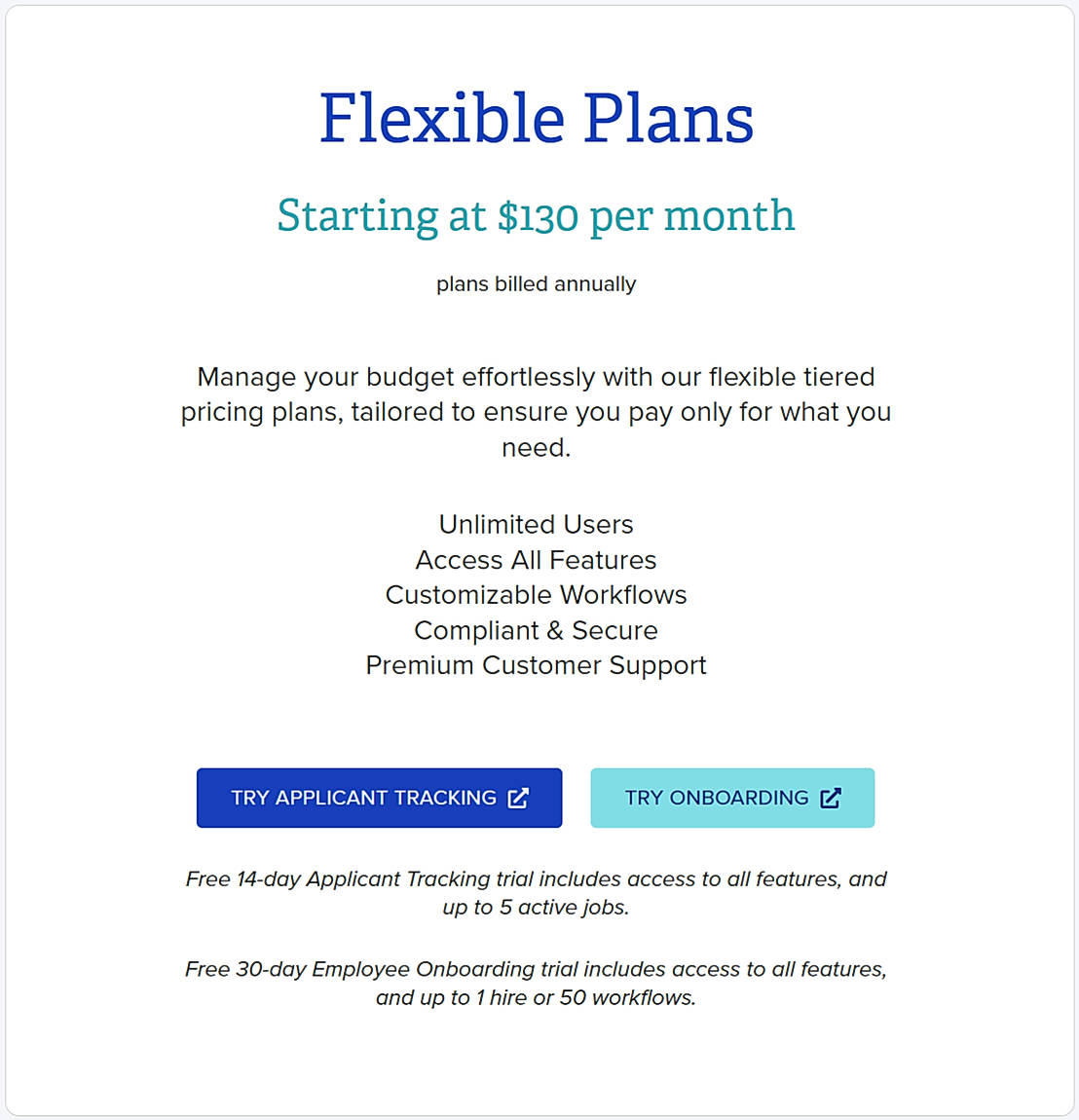 Pricing screenshot