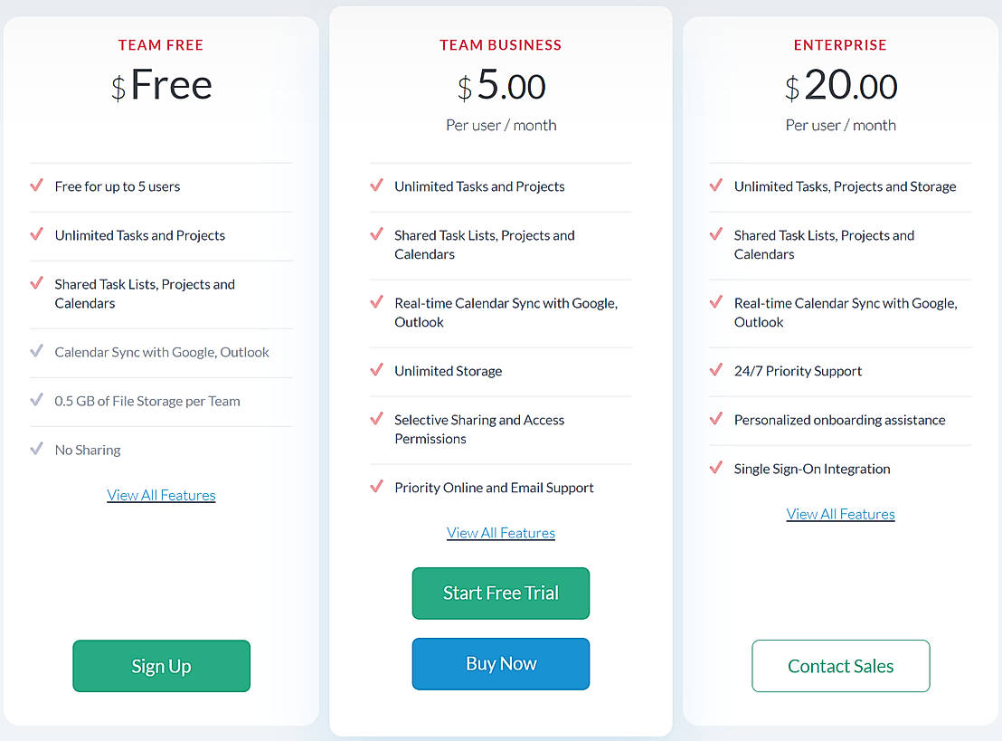 Pricing screenshot