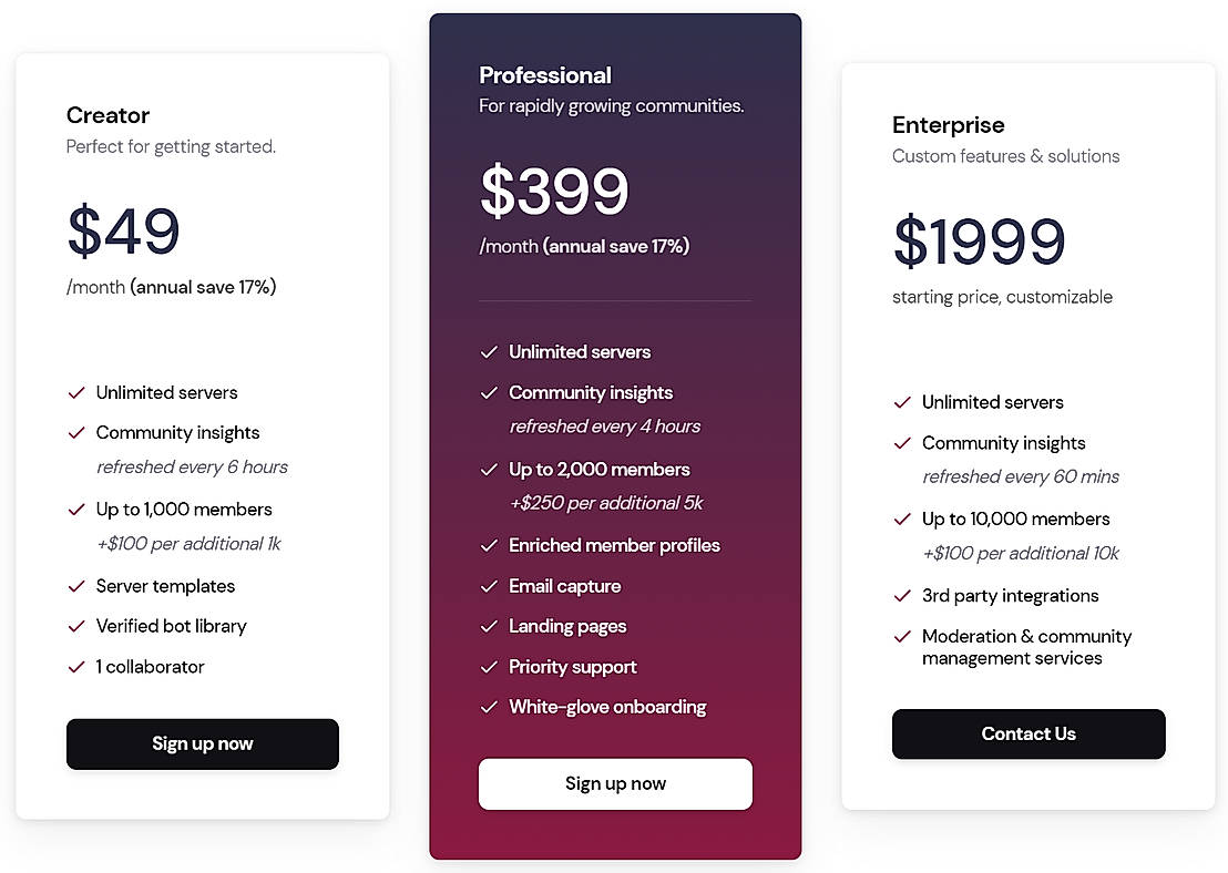 Pricing screenshot