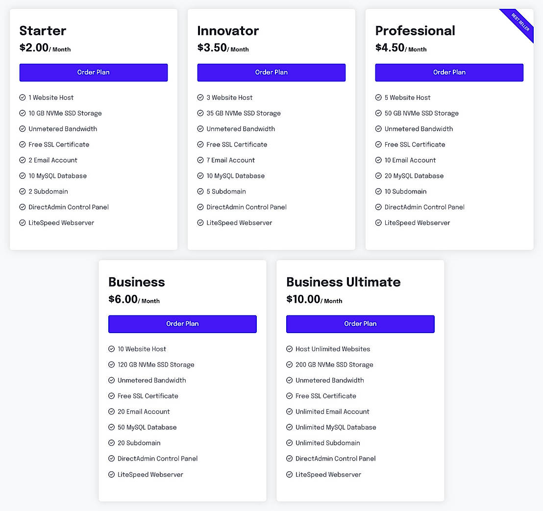 Pricing screenshot